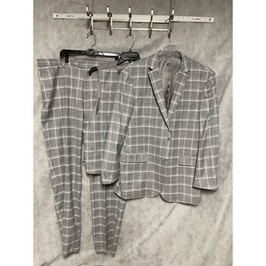 NWOT Bocaccio Suit Men 50L Gray Plaid 3 Piece Vest Summer Academia W44 Unhemmed